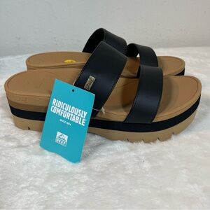 Reef Cushion Banded Horizon 2.5 Sandals Womens Size 10 Black Slide Platform NWOT